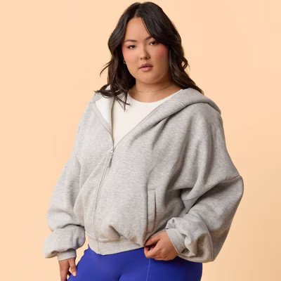 Blogilates Women's Marshmallow Full Zip Hooded Sweatshirt - Heathered Gray 2X | Target