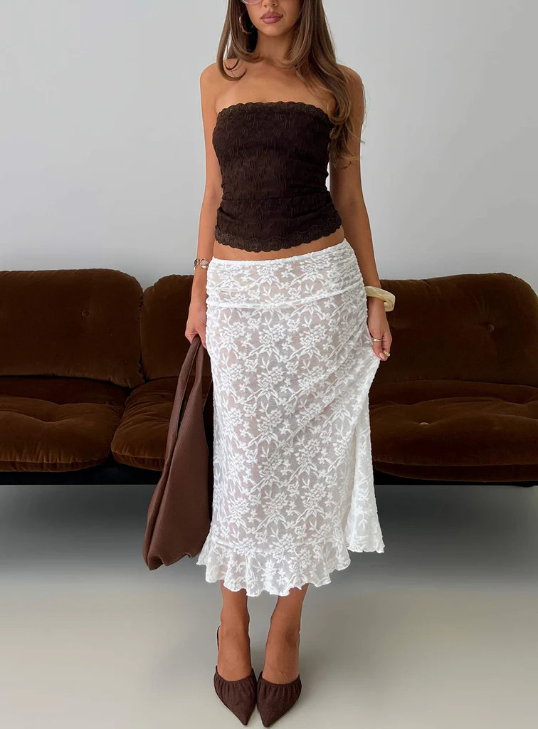 Toscani Lace Frill Midi Skirt White | Princess Polly US