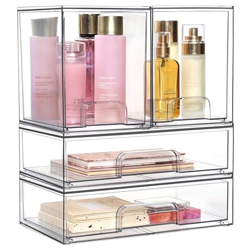 Vtopmart Stackable Storage Drawers Set of 4,Clear Plastic Organizer Bins for Makeup, Cosmetics, Beauty Supplies,Ideal for Vanity, Bathroom,Cabinet,Pantry Organization | Amazon (US)