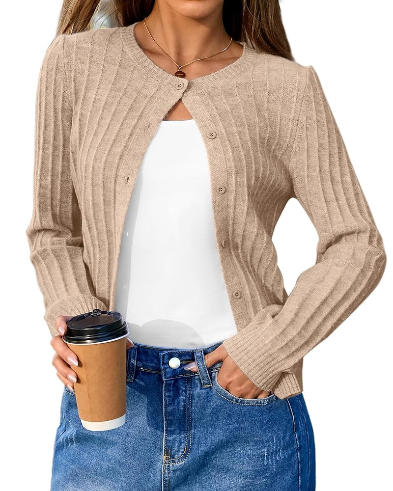 Arach&Cloz Womens Wool Blend Puff Sleeve Fall Cable Knit Cardigan Sweaters 2025 | Amazon (US)