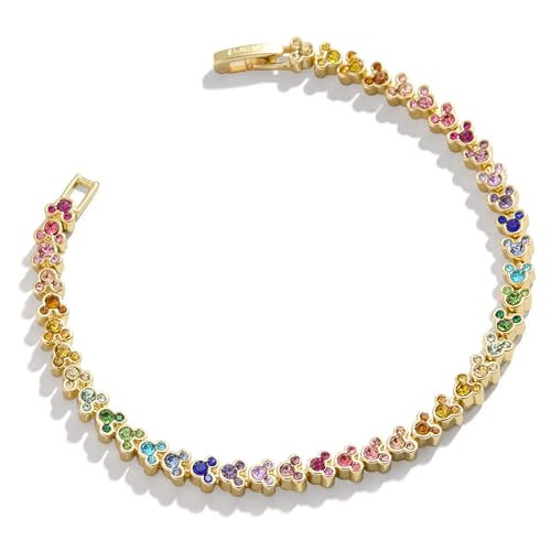 BaubleBar Disney Mickey Mouse Repeating Tennis Bracelet - 14kt Gold-Plated Bracelet, Eternity Bracelets, Foldover Clasp Closure, Licensed Disney Jewelry for Women - Multicolor, 6.15" | Amazon (US)
