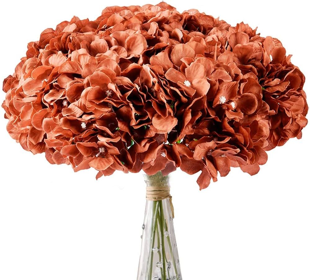 AVIVIHO Burnt Orange Artificial Flowers Fake Hydrangeas Flowers Heads 10pcs Full Hydrangea Silk F... | Amazon (US)