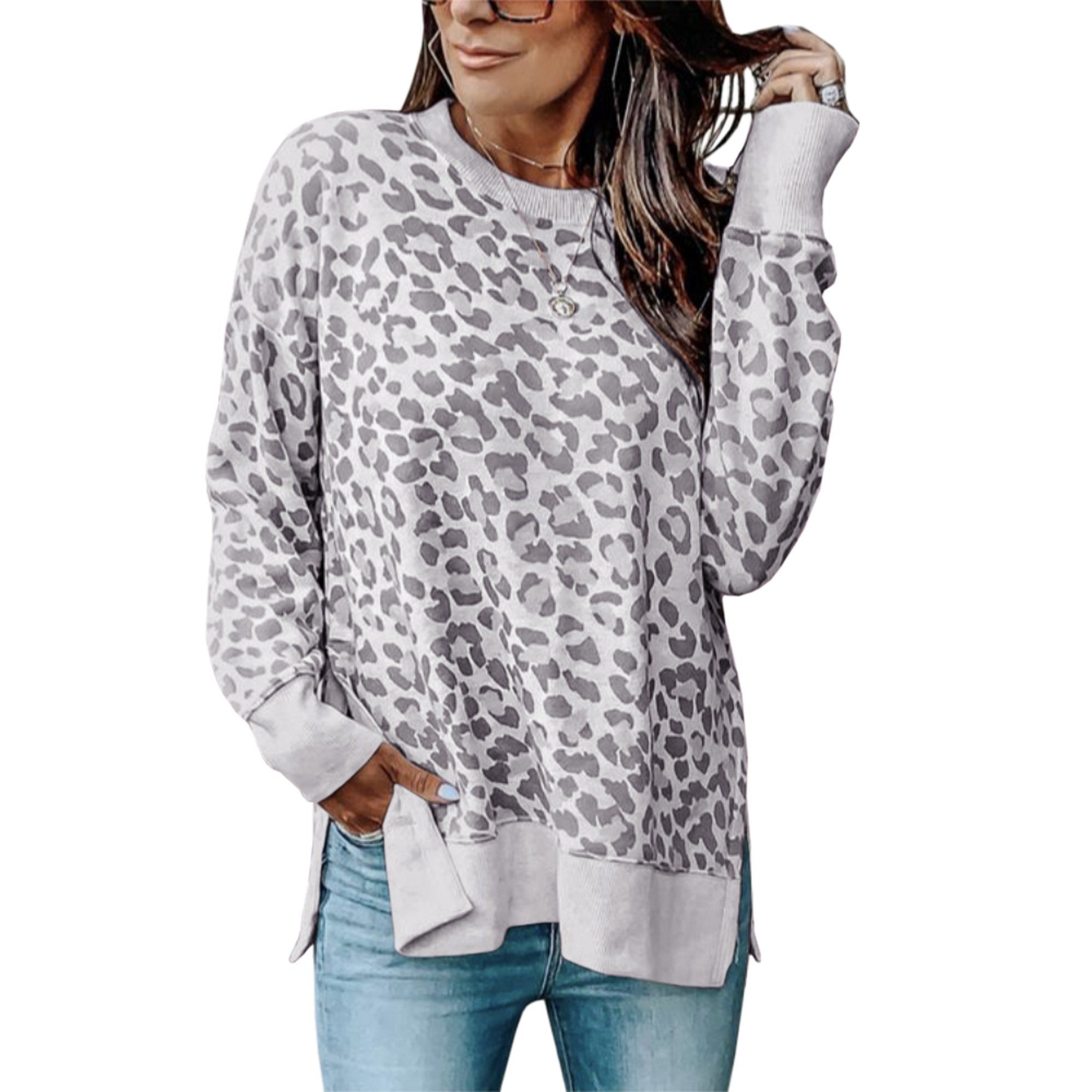 Womens Leopard Print Crew Neck Sweatshirts | Walmart (US)