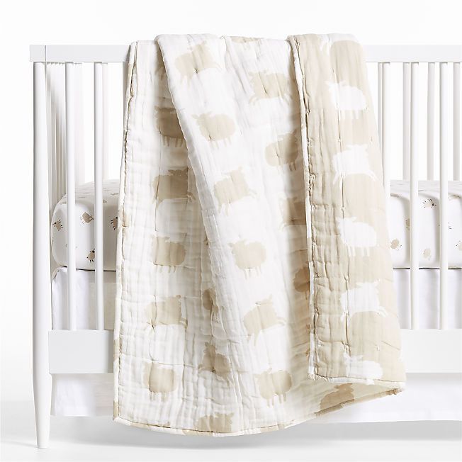 Sheep Organic Cotton Gauze Baby Crib Quilt | Crate & Kids | Crate & Barrel