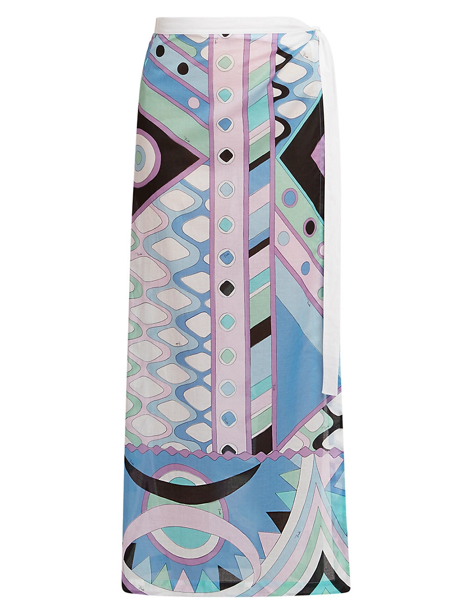 Women's Very Vivara Cotton Geometric Sarong - Celeste Bianco - Size 10 | Saks Fifth Avenue
