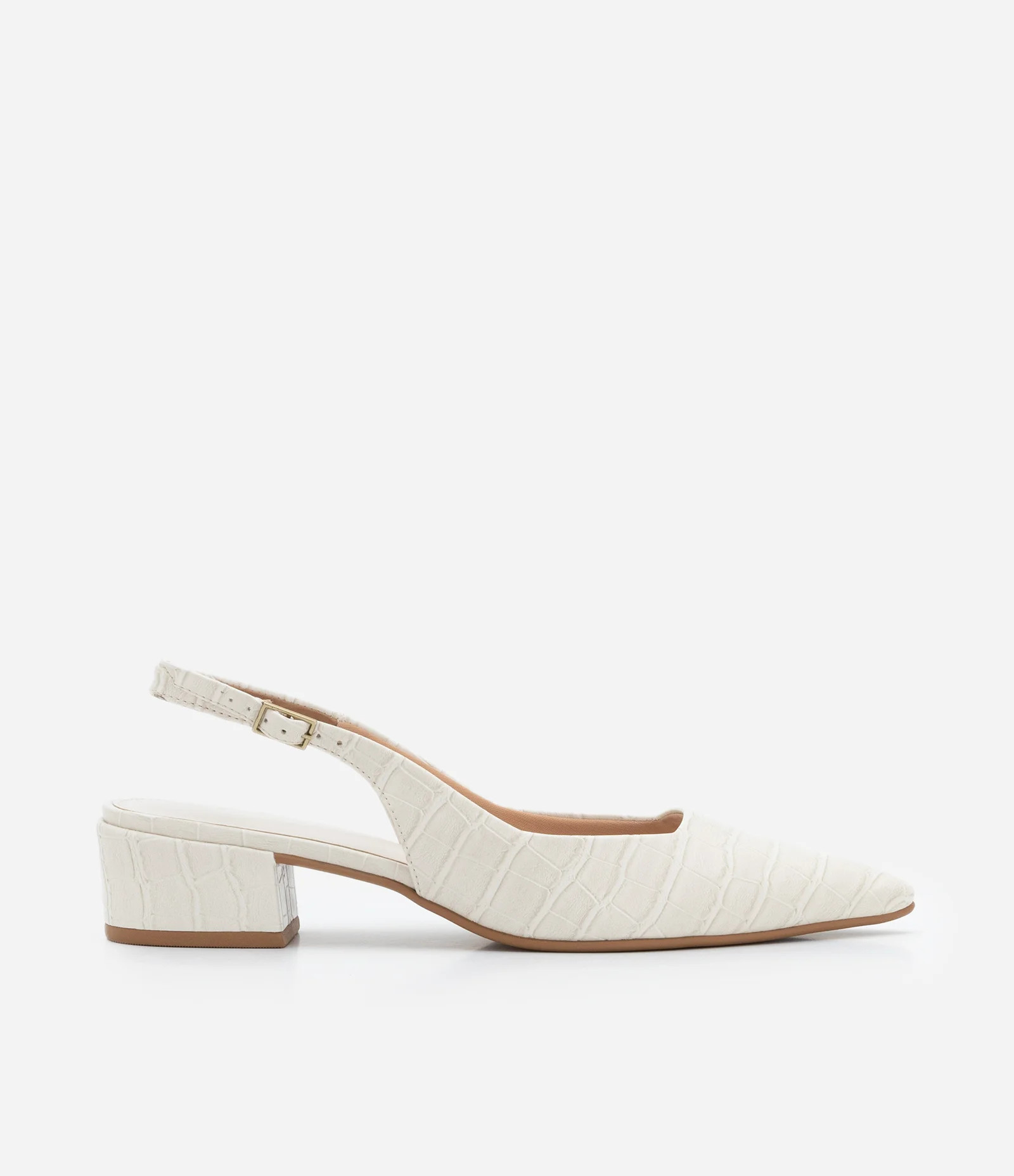 Sapato Scarpin Slingback em PU com Estampa Croco Off White - Lojas Renner | Renner (BR)
