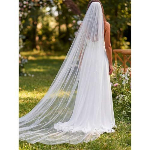 Aukmla Veils for Women Wedding Long Cathedral Length Bridal Veil 1 Tier Tulle Hair Accessories with Comb and Cut Edge (White) | Amazon (US)