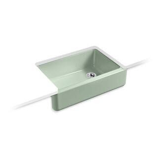 Whitehaven 32.69 in. Undermount Single Bowl Aspen Green Cast Iron Kitchen Sink | The Home Depot