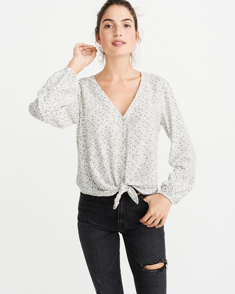 Tie-Front Button-Up Top | Abercrombie & Fitch US & UK