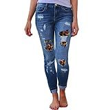 iNoDoZ Womens Leopard Patchwork Length Jeans High Waisted Zipper Hole Button Denim Jeans Blue | Amazon (US)