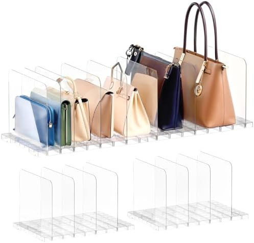 Purse Organizer for Closet, Stackable Handbag Storage Shelf, Adjustable Clear Shelf Dividers, Kee... | Amazon (US)