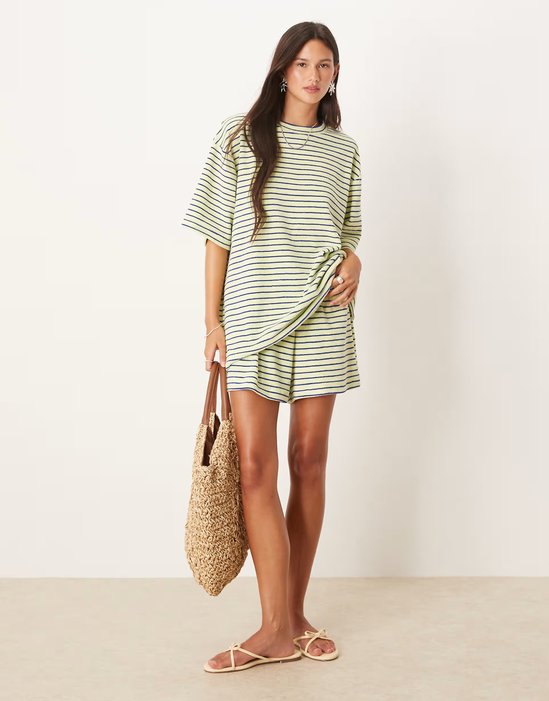 ASOS DESIGN oversized towelling t-shirt co-ord in yellow stripe | ASOS | ASOS (Global)