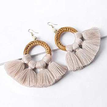 RIOSO 3 Pairs Hoop Tassel Bohemian Earrings Beaded Fringe Drop Earrings Statement Fan Tassel Drop Ea | Amazon (US)