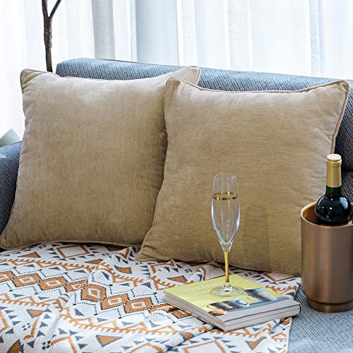 HPUK Cashmere Cushion Covers 18 x 18 inch Pack of 2, Decorative Square Pillow Covers, Set of 2 Couch Pillows for Sofa Couch, Living Room, Bedroom, Office, 18 x 18 inch, Light Brown | Amazon (US)