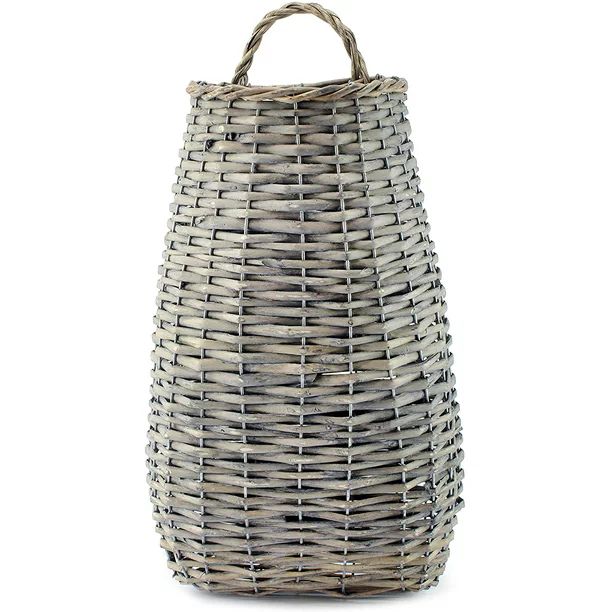 Wall Hanging Pocket Basket; Woven Wicker Farmhouse Gray Washed Long Basket - Walmart.com | Walmart (US)