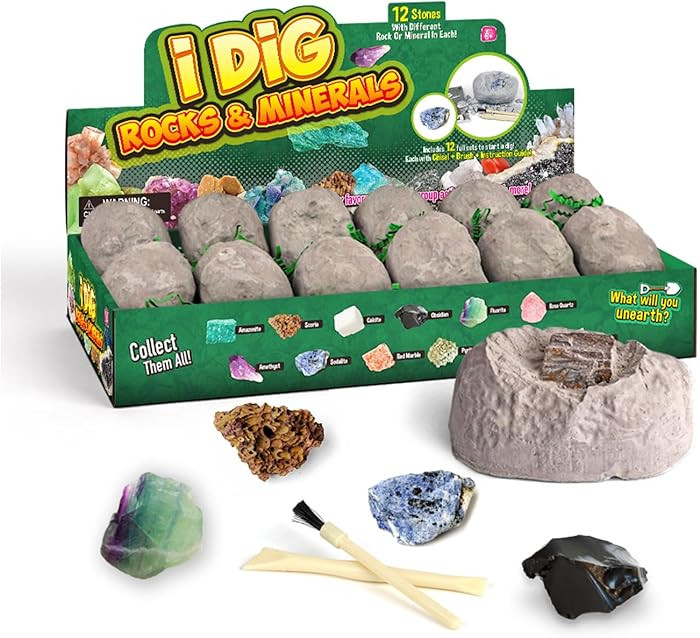 12 Natural Rock & Mineral Dig Kit - Educational STEM Toy for Kids, Mining Gemstones, Rocks, and M... | Amazon (US)