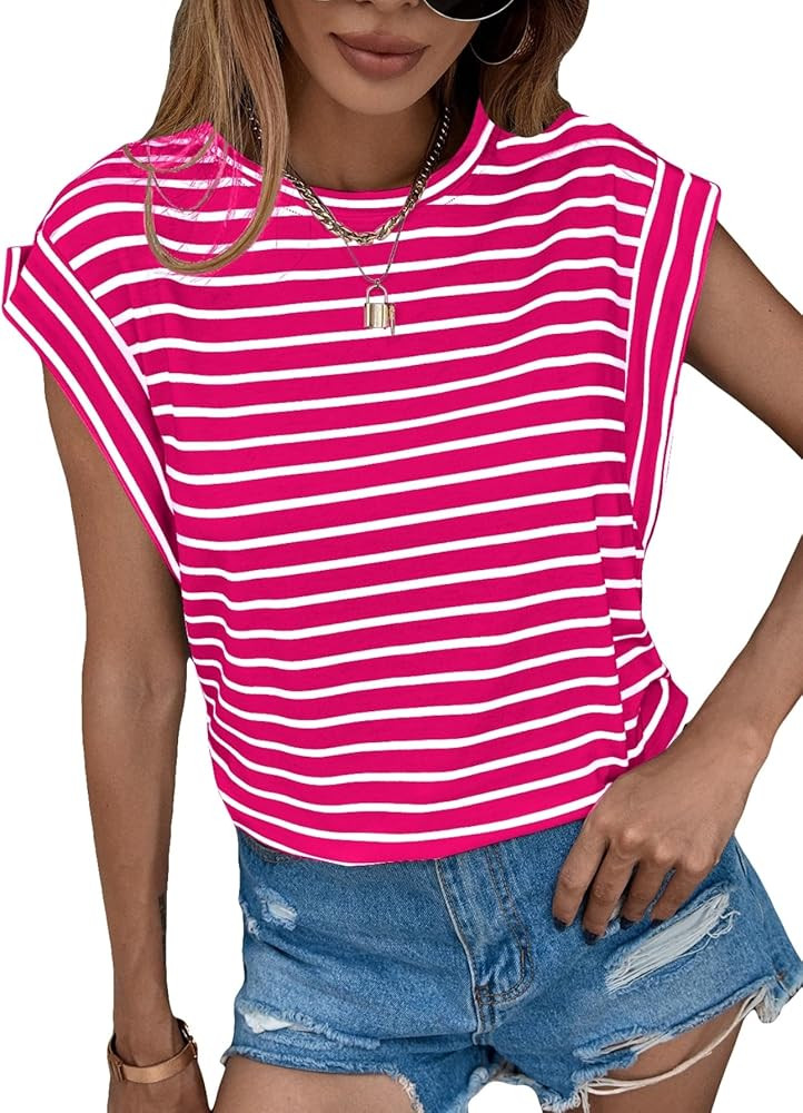 Floerns Women's Casual Stripe Print Batwing Sleeve T Shirts Round Neck Tee | Amazon (US)