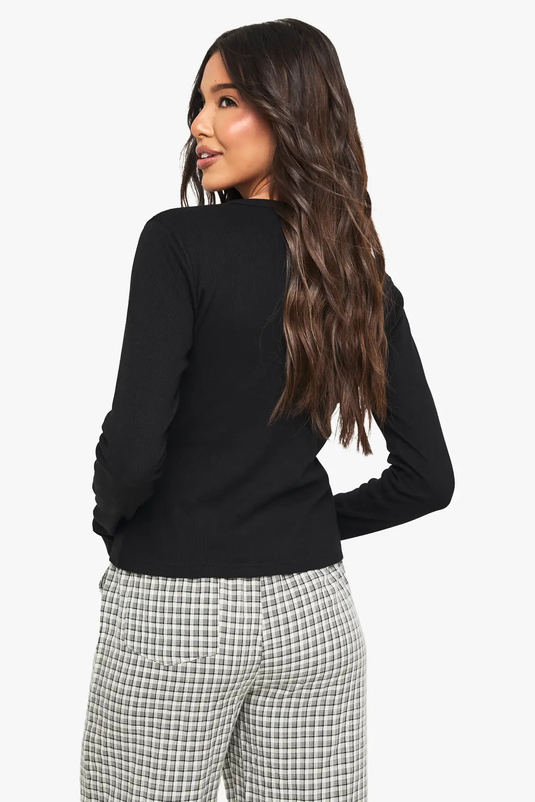 Rib Popper Front Long Sleeve Top | Boohoo.com (UK & IE)