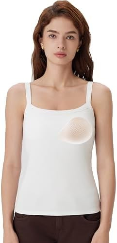 SUUKSESS Women Cotton Rib Padded Tank Tops Sleeveless Spaghetti Strap Square Neck Tops Summer Cam... | Amazon (US)
