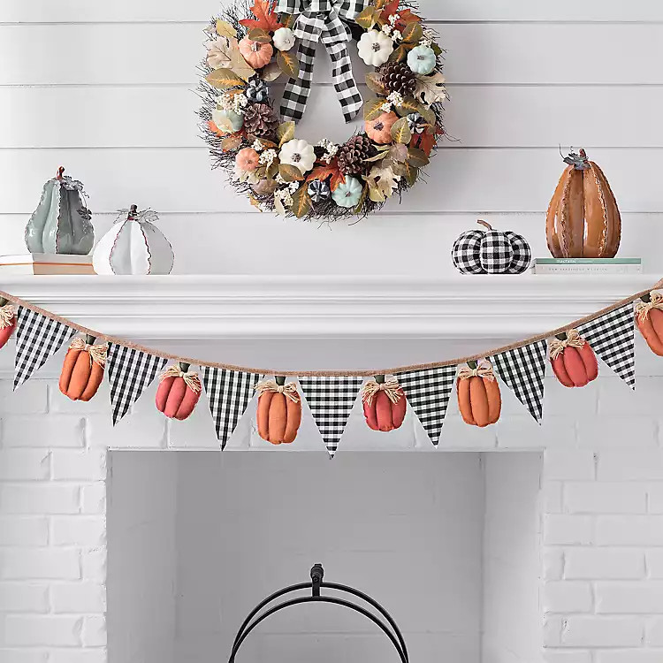 Gingham Flag and Pumpkin Pennant Banner | Kirkland's Home