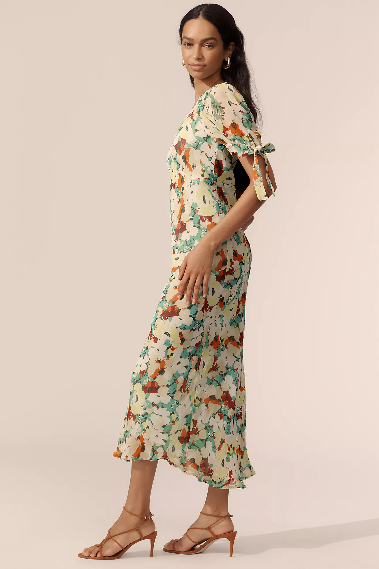 By Anthropologie Short-Sleeve V-Neck Slip Midi Dress | Anthropologie (US)