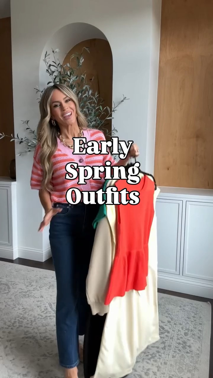 Casual outfits for spring - cute sweaters, wide leg sweatpants  with the cutest details, an easy throw on and go dress perfect to wear now or later and even a fun peplum top that would be great for date night 

#springoutfitideas #casualoutfitinspo

#LTKSeasonal #LTKootd #LTKgrwm