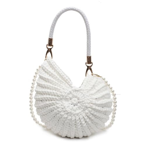 Seashell Bag Handwoven Beach Handbag Shell Purse for Wome Summer Crossbody Satchel with Pearl Strap | Amazon (US)