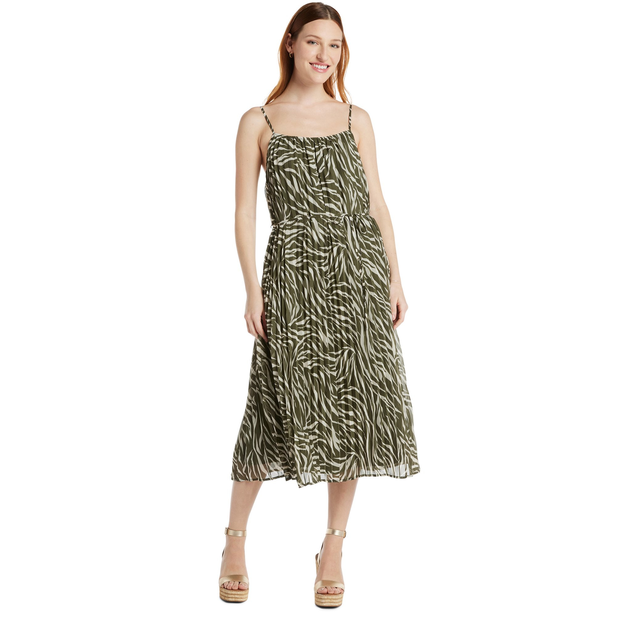 Time and Tru Women's Sleeveless Pleated Dress with Tie Waist, Sizes XS-XXXL | Walmart (US)
