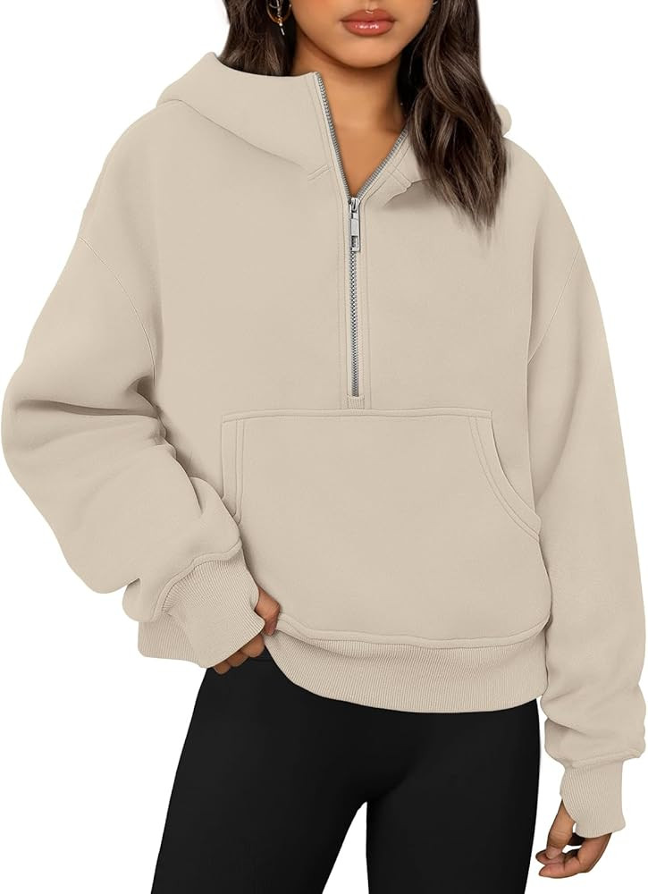 Trendy Queen Womens Hoodies Quarter Zip Pullover Oversized Sweatshirts Half Zip Pullover With Poc... | Amazon (US)