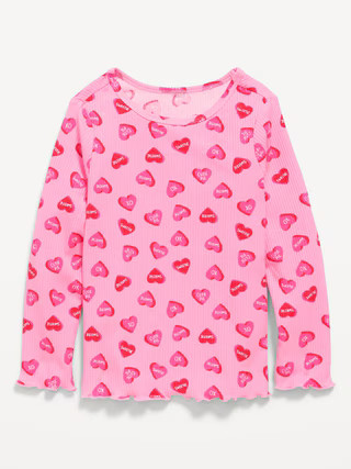 Printed Long-Sleeve Lettuce-Edge T-Shirt for Toddler Girls | Old Navy (US)