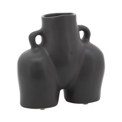 Sagebrook Home 6" Half Body Vase - Contemporary Abstract Black Ceramic Body Shaped Flower Vase - Unique Decorative Table Accent For Home or Office | Target