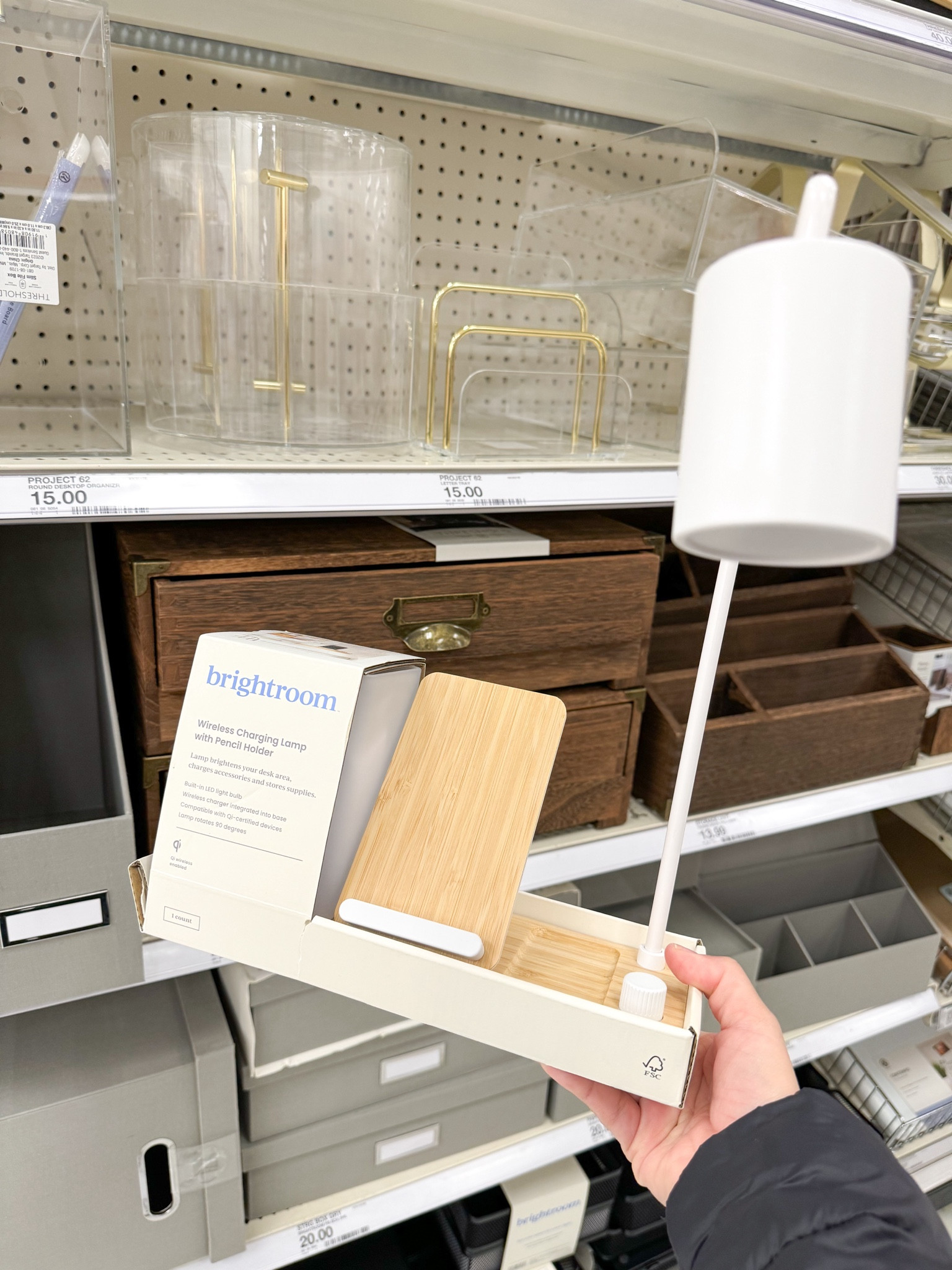 from the target app:

Bring extra convenience to your daily work or study routine with the Desk Lamp with Wireless Charging and Storage Compartment from Brightroom™. Set on a rectangle wooden stand, this desk lamp comes with an LED bulb, wireless charging, a compartment to keep pen, stationary and more, along with USB ports. The white metal lamp complements the wooden base, and has a dimmable light setting to give you the right amount of light according to your needs. Simply place it on the tabletop and use turn knob rotary switch to turn it on and off. 

#LTKhome #LTKfindsunder50 #LTKstyletip