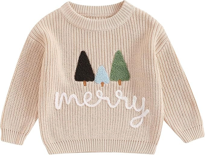 Kids Toddler Christmas Sweater Boys Girls Christmas Tree Embroidery Long Sleeve Knit Sweater Pull... | Amazon (US)