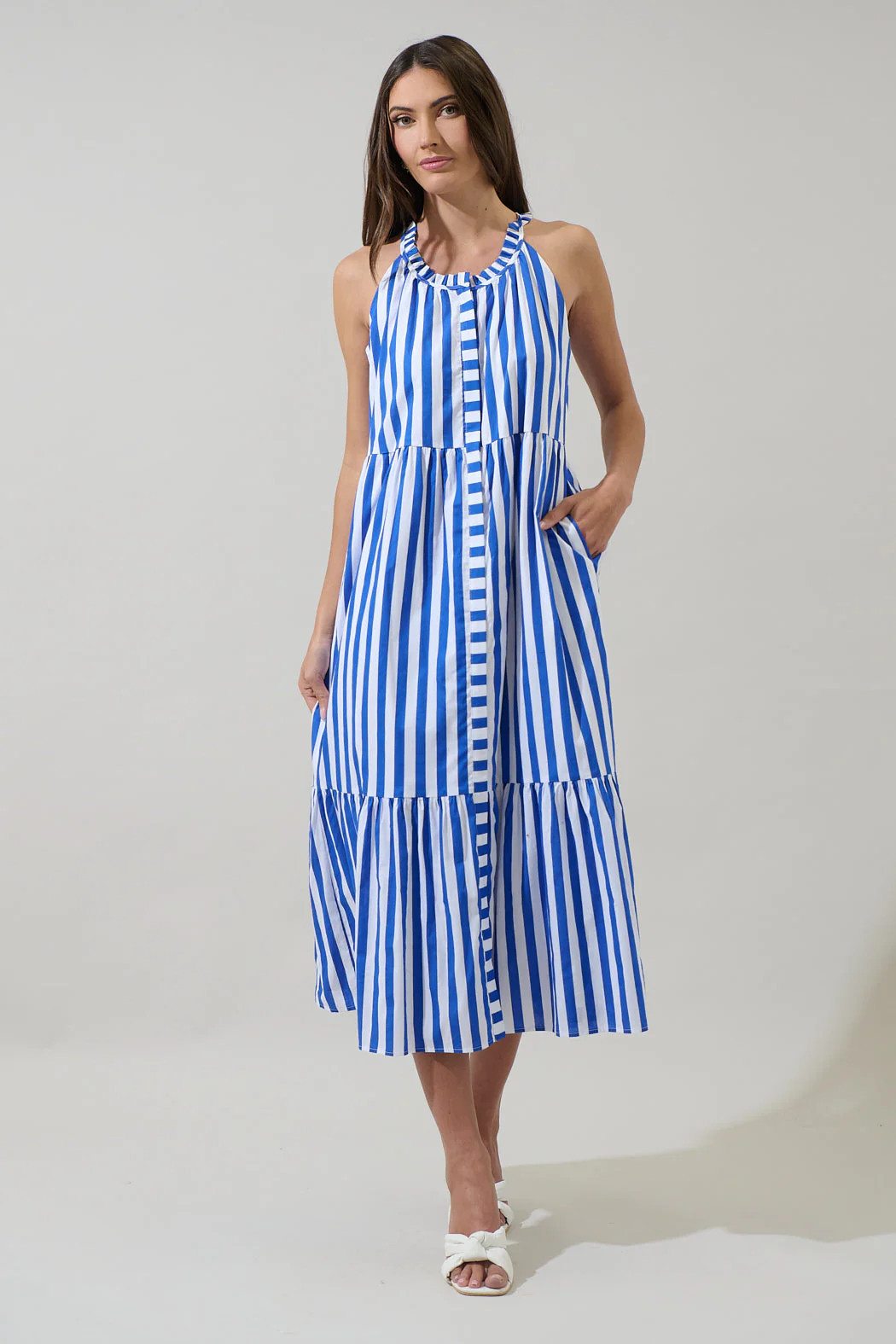 Bey Stripe Zelie Sleeveless Midi Dress | Sugarlips