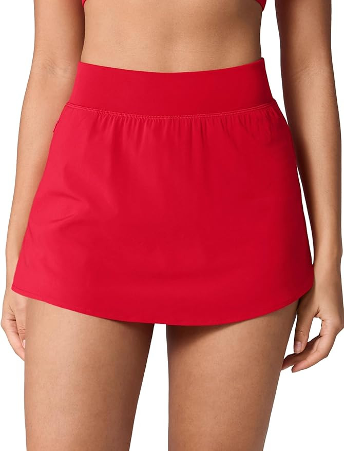 High Waisted Skirt Overlay Running Shorts for Women with One Zip Pocket Athletic Workout Quick Dr... | Amazon (US)