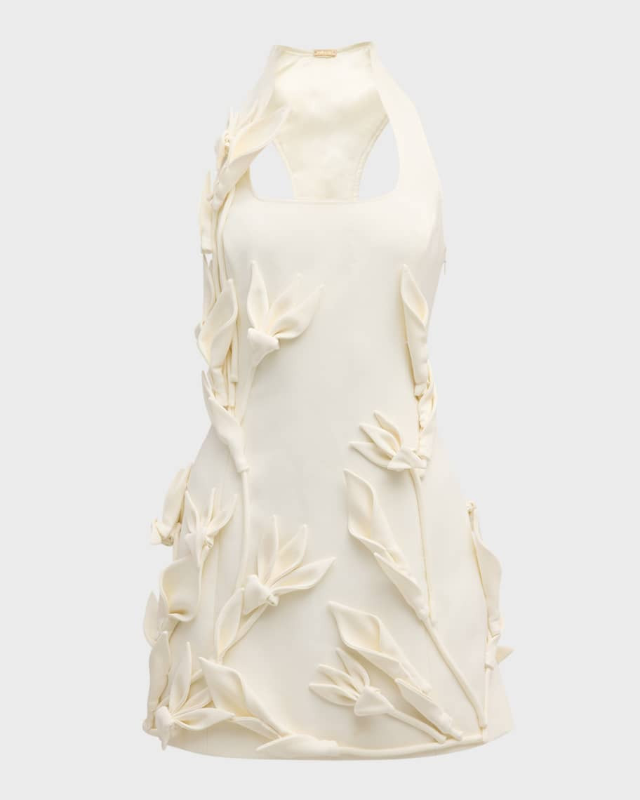 Cult Gaia Ela High-Collar Floral Applique Mini Dress | Neiman Marcus