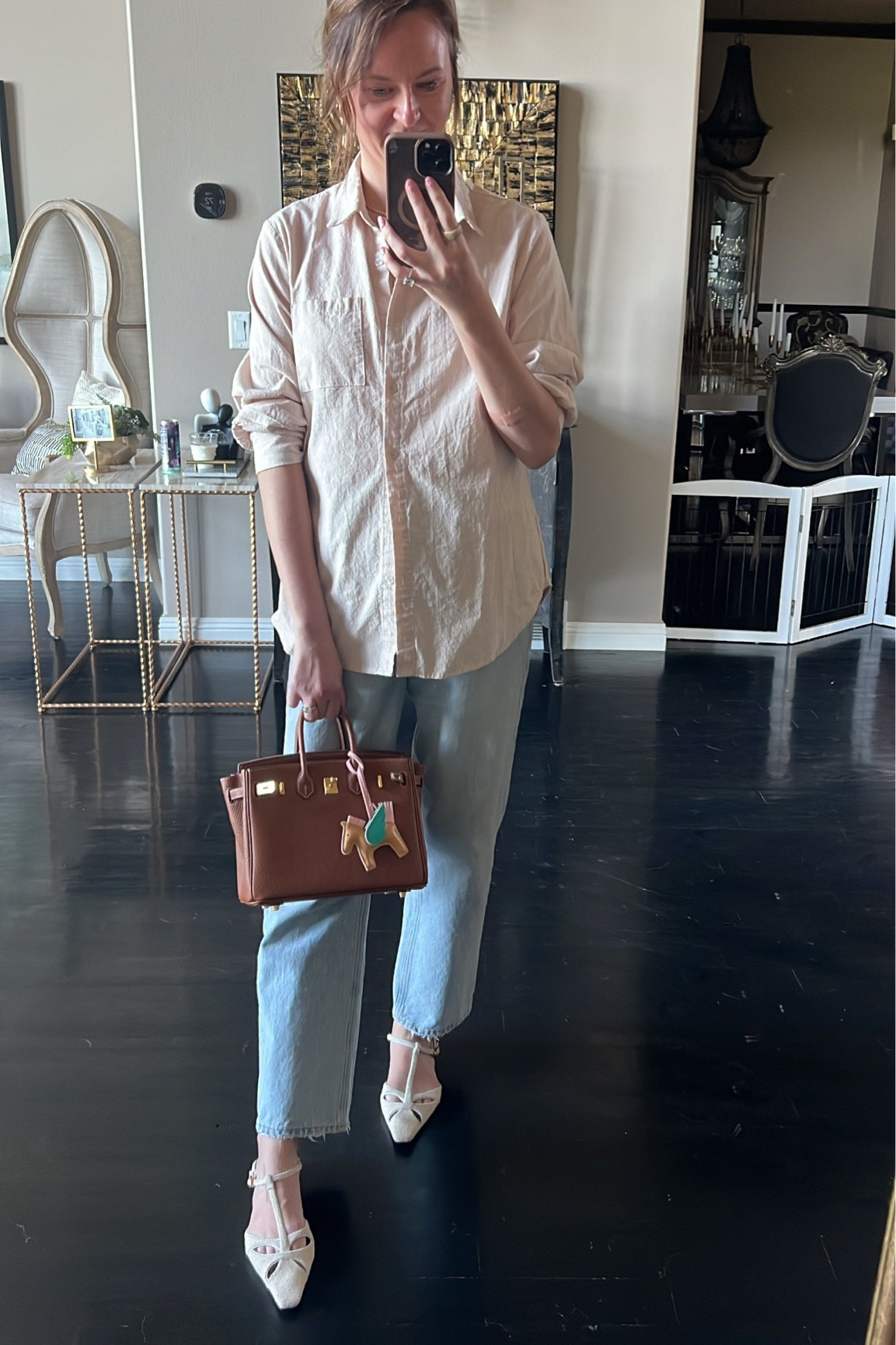 Simple and stylish. 
Wearing a medium in button down 
Bag is from Avona Paris 

#LTKFindsUnder50 #LTKOver40 #LTKU