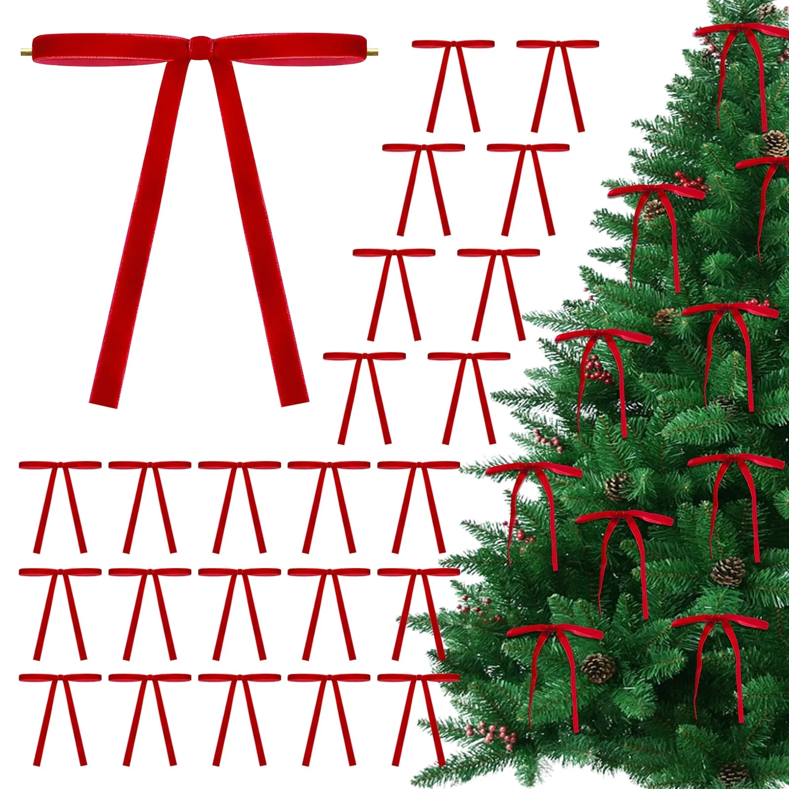 FT Hita Velvet Bows Ornaments for Christmas Tree 24PCS Vintage Xmas Bows for Wreaths Indoor Xmas ... | Walmart (US)