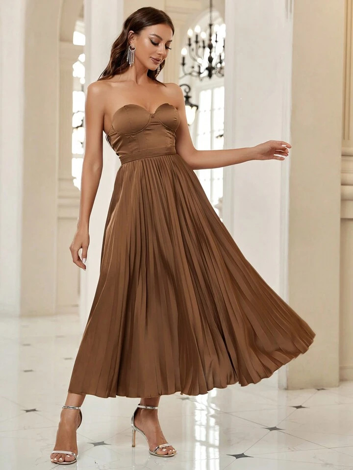 SHEIN Belle Solid Pleated Hem Cami Dress | SHEIN