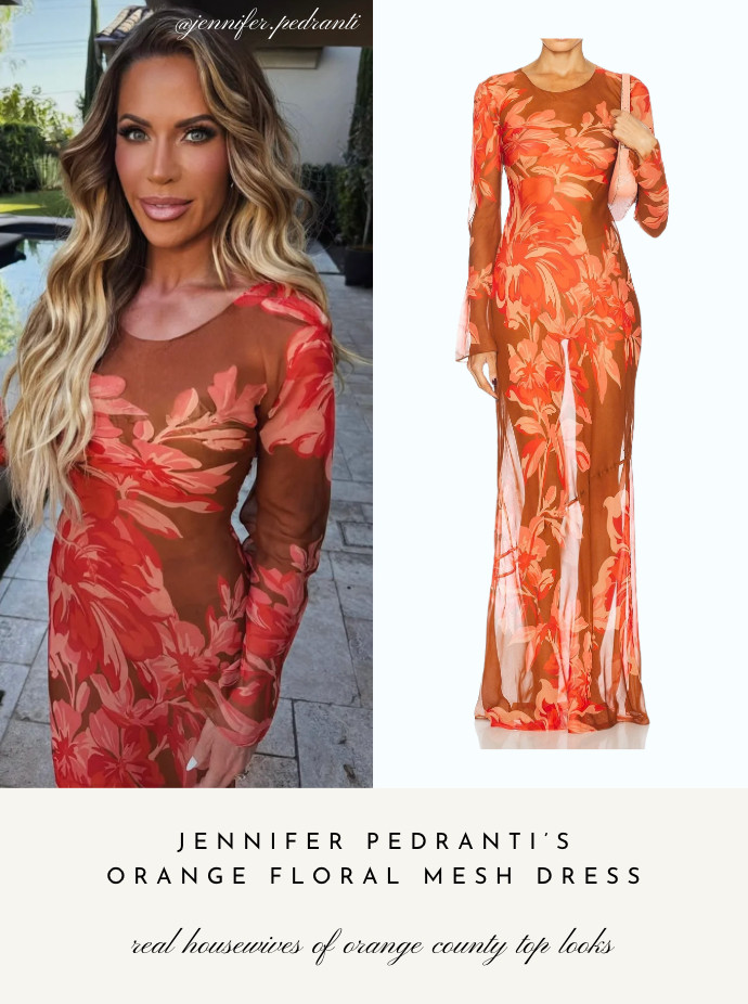 Jennifer Pedranti's Orange Floral Mesh Dress 📸= @jennifer.pedranti 

 