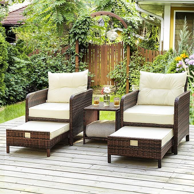 Pamapic 5 Pieces Wicker Patio Furniture Set Outdoor Patio Chairs with Ottomans Conversation Furni... | Amazon (US)