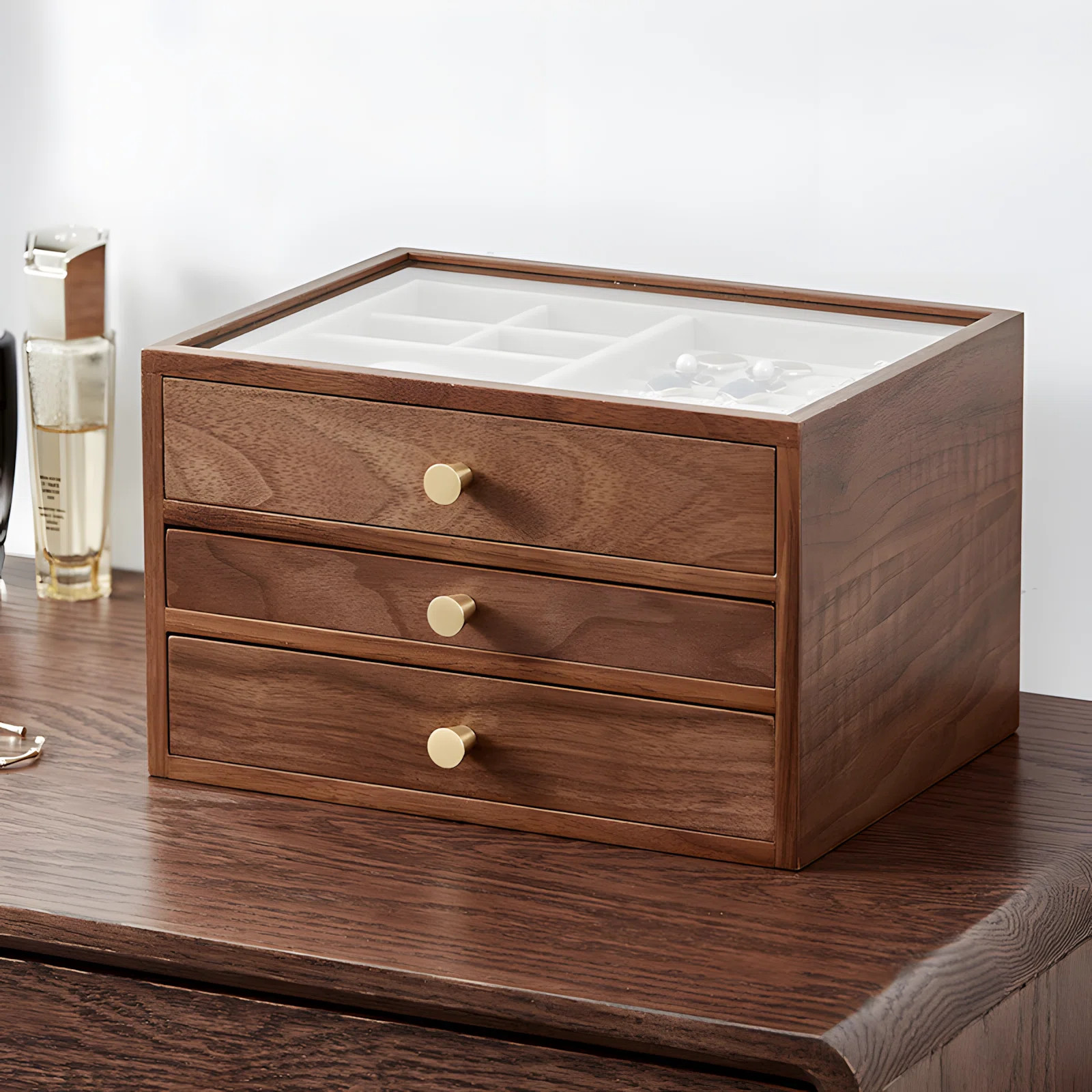 Wooden Jewelry Box With 3-Tier Clear View Design For Necklaces Rings And Earrings - Elegant Jewel... | Wayfair North America