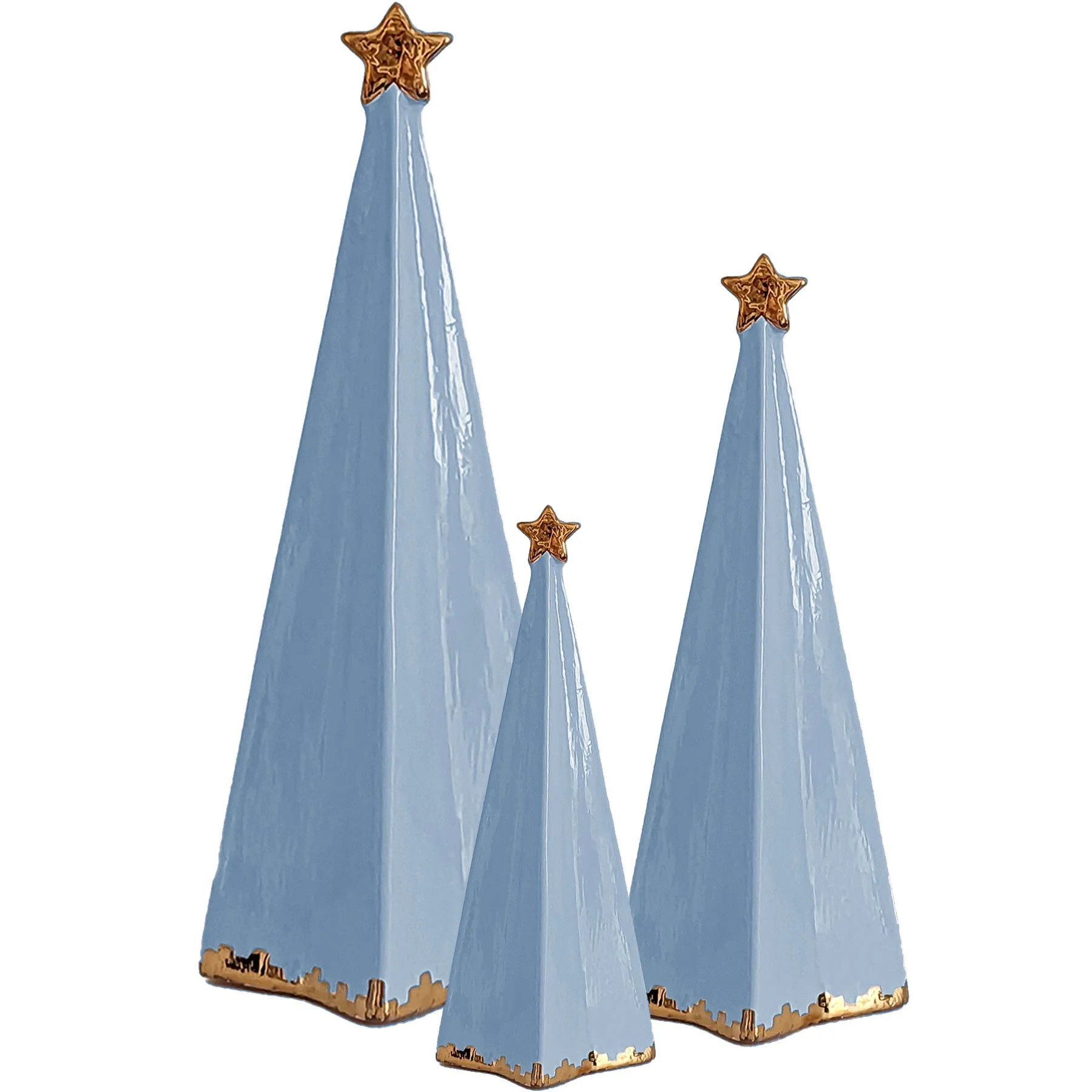 Serenity Blue Folded Christmas Trees with 22K Gold Brushstroke Accent | Ruby Clay Company
