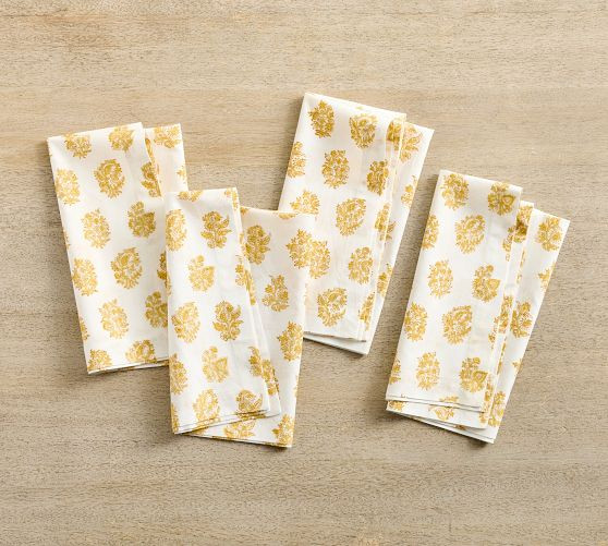 Sophia Floral Block Print Cotton Napkins - Set of 4 | Pottery Barn (US)