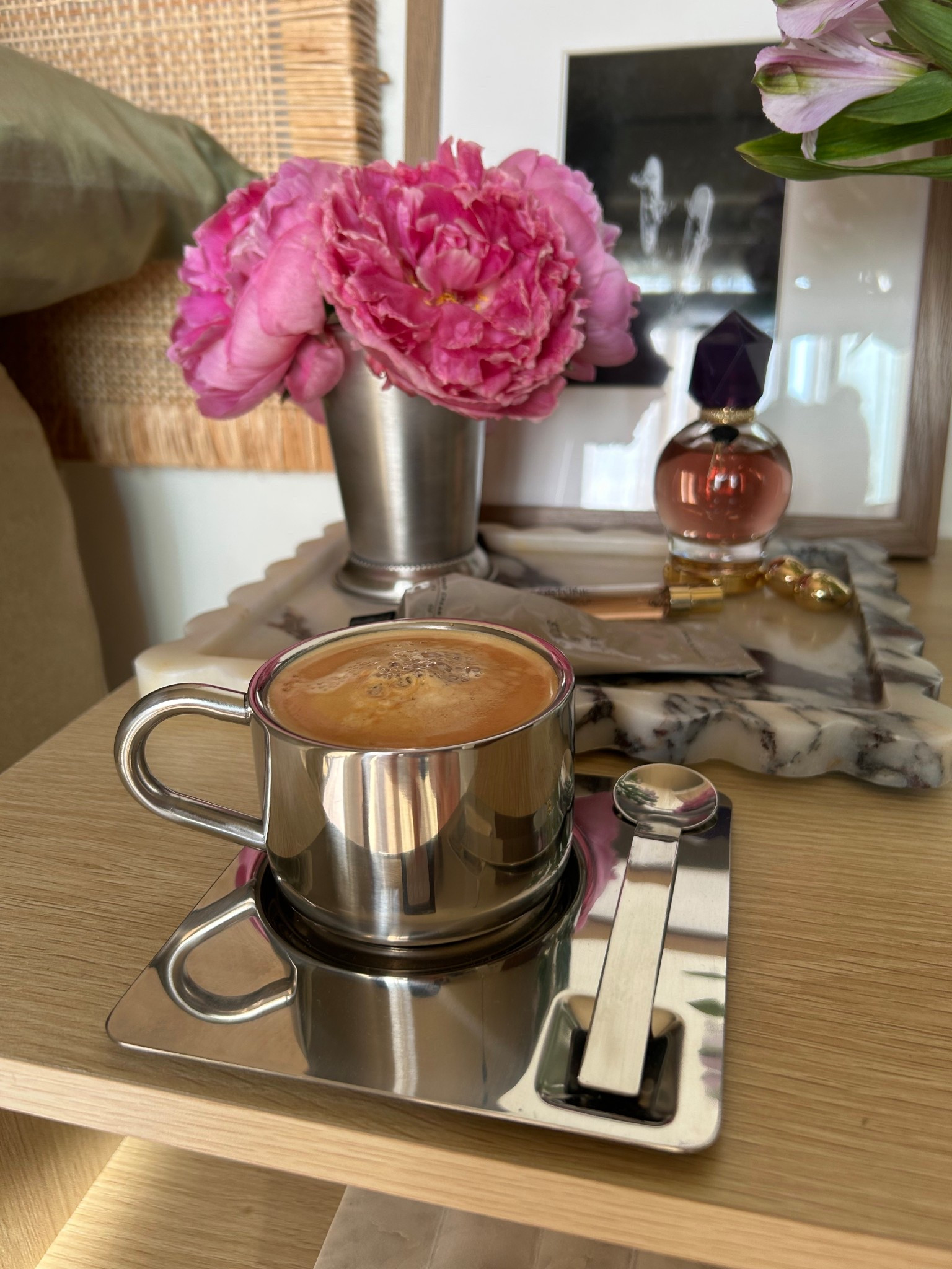 I swear coffee tastes better in a cute cup 🪩✨I’ve been using this little stainless steel one a lot lately-it comes with the sweetest matching saucer and spoon, and it makes the whole ritual feel elevated 

#LTKHome #LTKGiftGuide #LTKFindsUnder50
