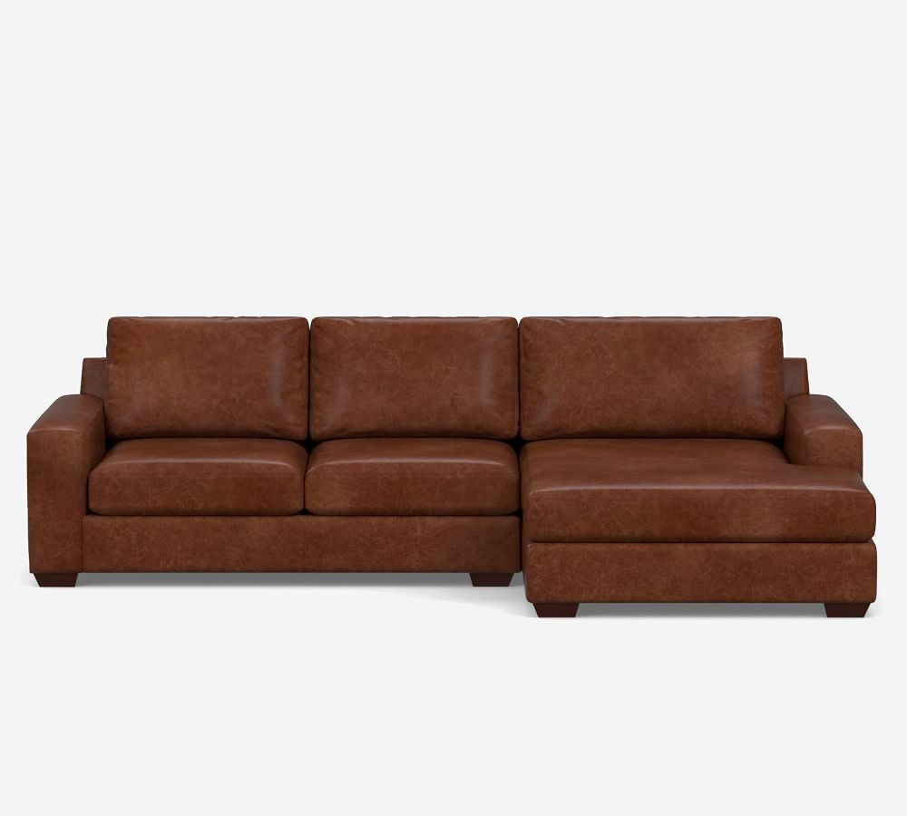 Big Sur Square Arm Leather Sofa Double Wide Chaise Sectional | Pottery Barn (US)