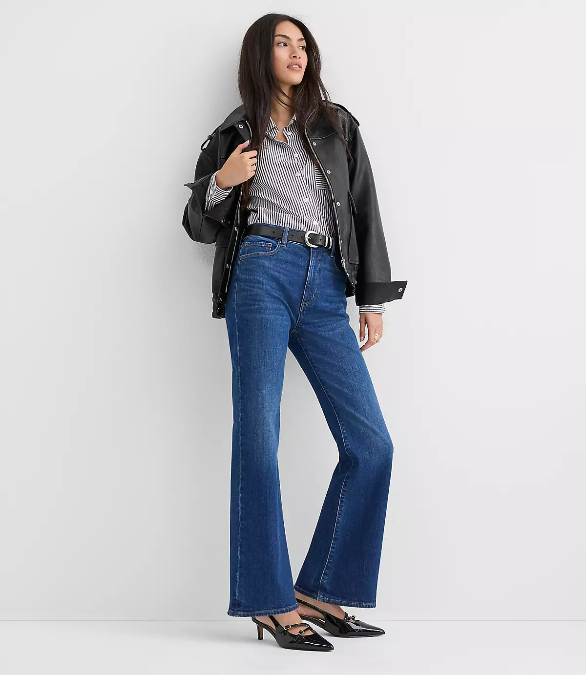 High Rise Relaxed Flare Jeans in Medium Wash | LOFT
