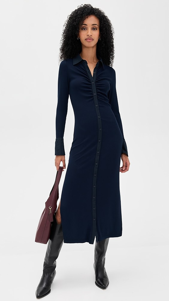 Fine Rib Ruched Buttoned Dress | Shopbop