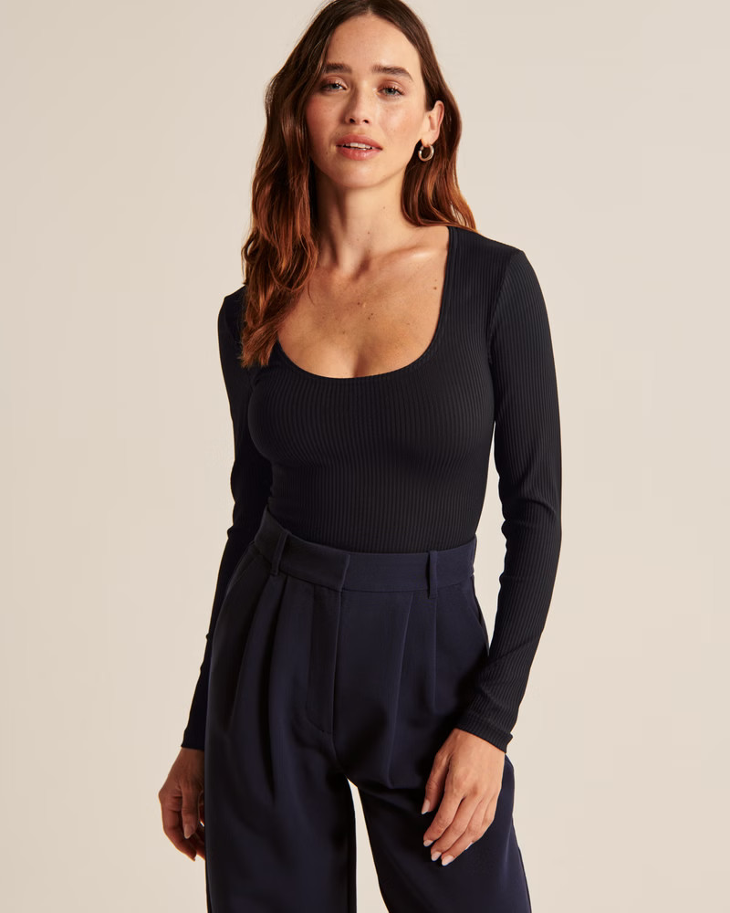 Long-Sleeve Scoopneck Ribbed Bodysuit | Abercrombie & Fitch (US)