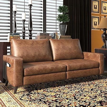 Esright Leather Couch for Living Room, Sleeper Small Brown Faux Leather Mid-Century Modern Couch ... | Amazon (US)